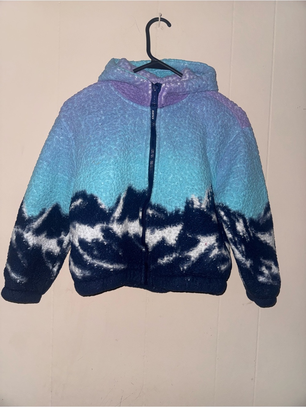 Justice Girls Sherpa Zip Hoodie in Blue, Purple & Black Tie-Dye